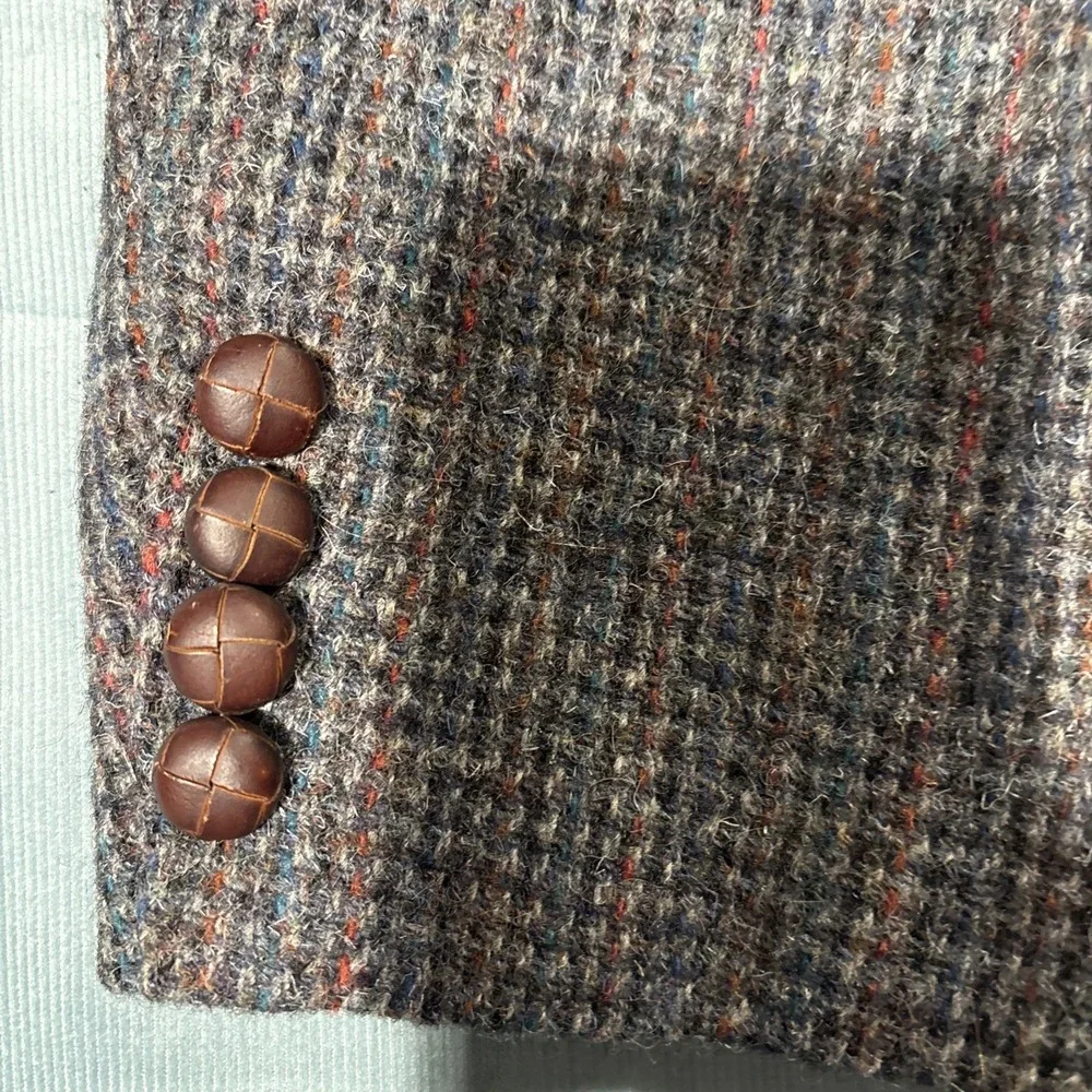 Harris Tweed Mens Wool Blazer Sport Coat Grey Brown Check USA Made 2 Button